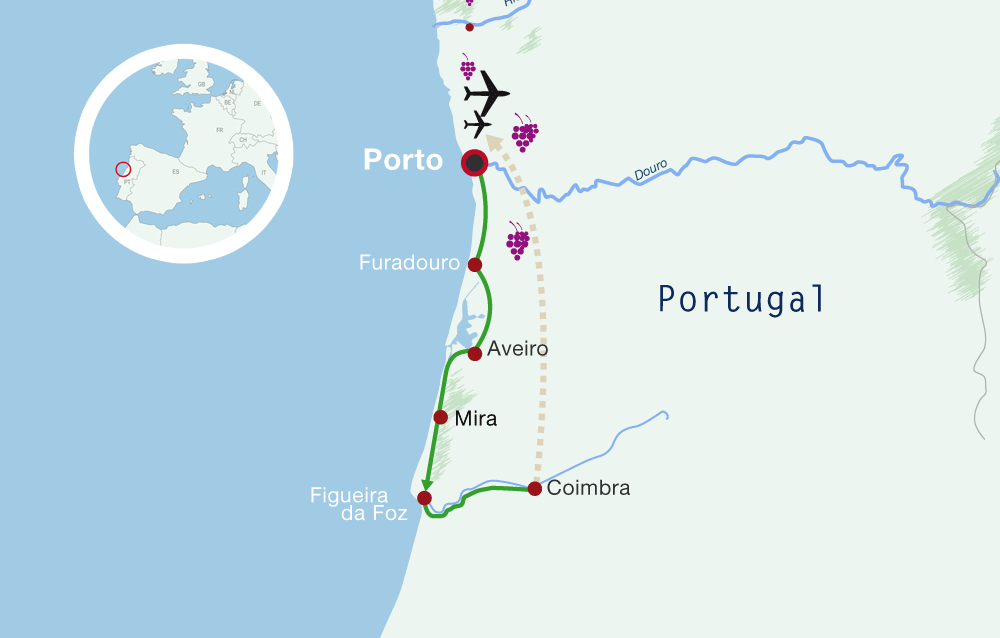 Map Portugal Cycling Holiday