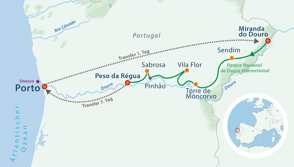 Map Portugal Cycling Holiday Douro Valley