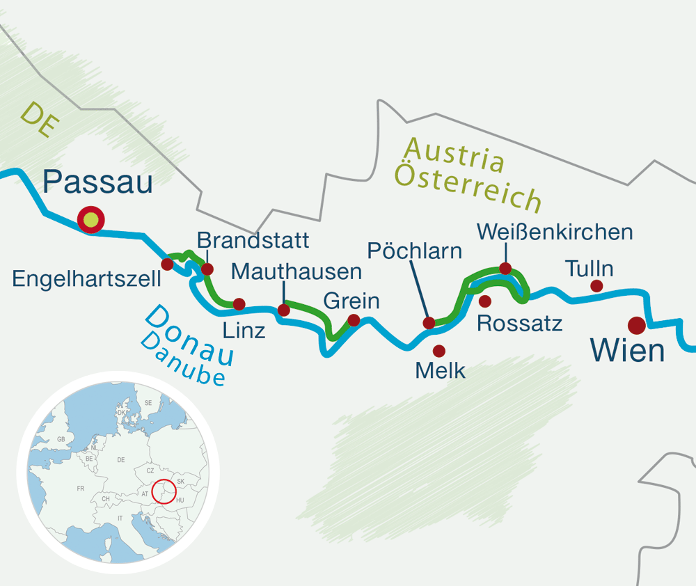Map Danube bike tours