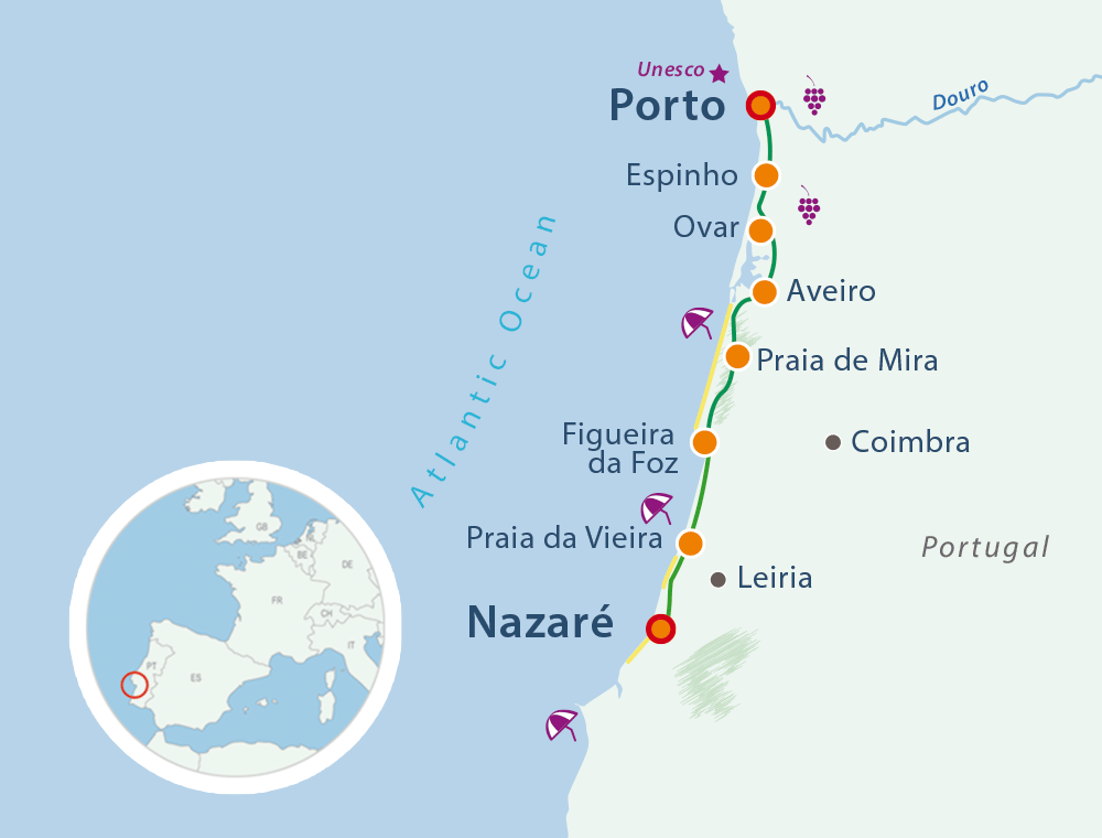 Map Portugal Cycling Holiday Atlantic Cost