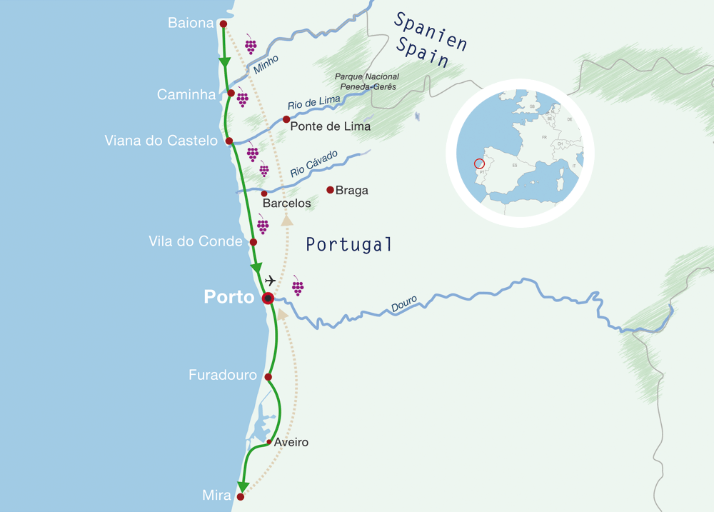 Map Portugal Cycling Holiday Atlantic Coast