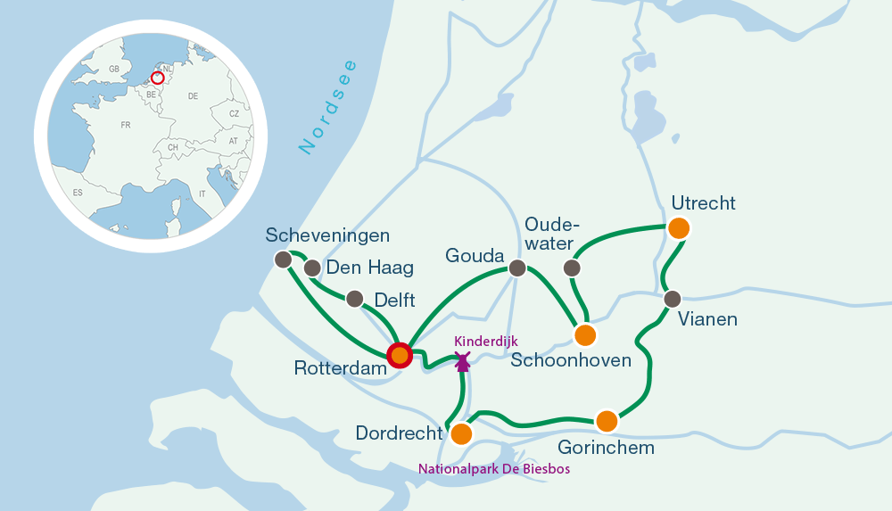 Map cycling holidays Holland