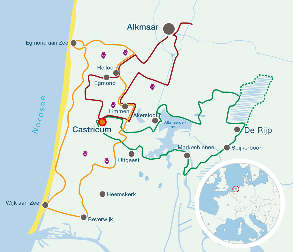 Map Cycling holiday Tulip tour north holland