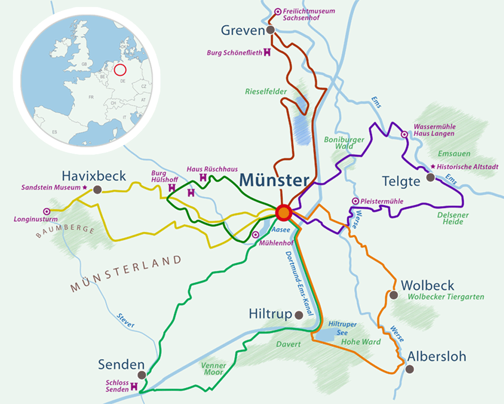 Map cycling holidays Westphalia